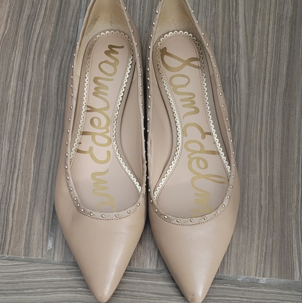 Sam Edelman Rivera Nude Leather Studded Flats